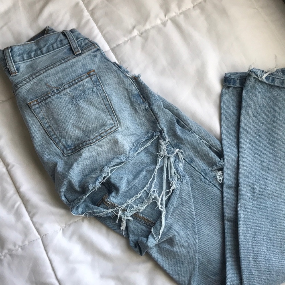 High waisted distressed jeans